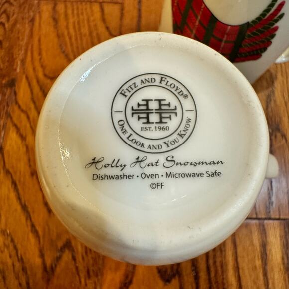 Four Fitz And Floyd Holly Hat Snowman Christmas Coffee Mugs Tea Cups Set of 4 - Picture 14 of 16